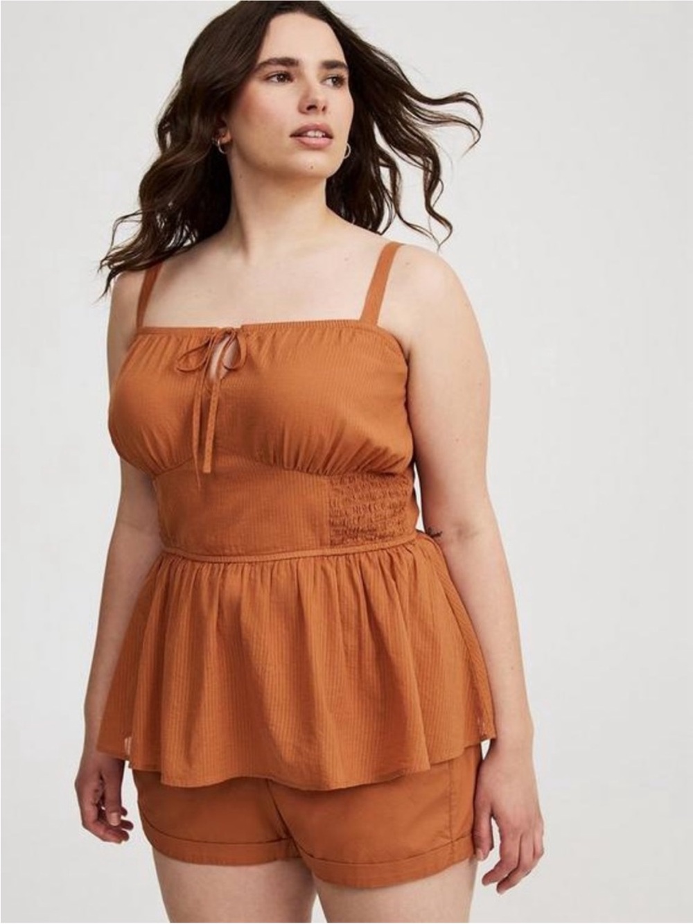 Women’s Amber Rust Smocked Peplum Cami Tank Top